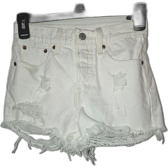 Levi's womens girls white shorts distressed size 24 xxs high waisted micro mini - Picture 1 of 5